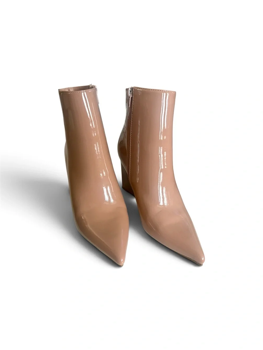 Nude Patent Leather Wedge Ankle Booties